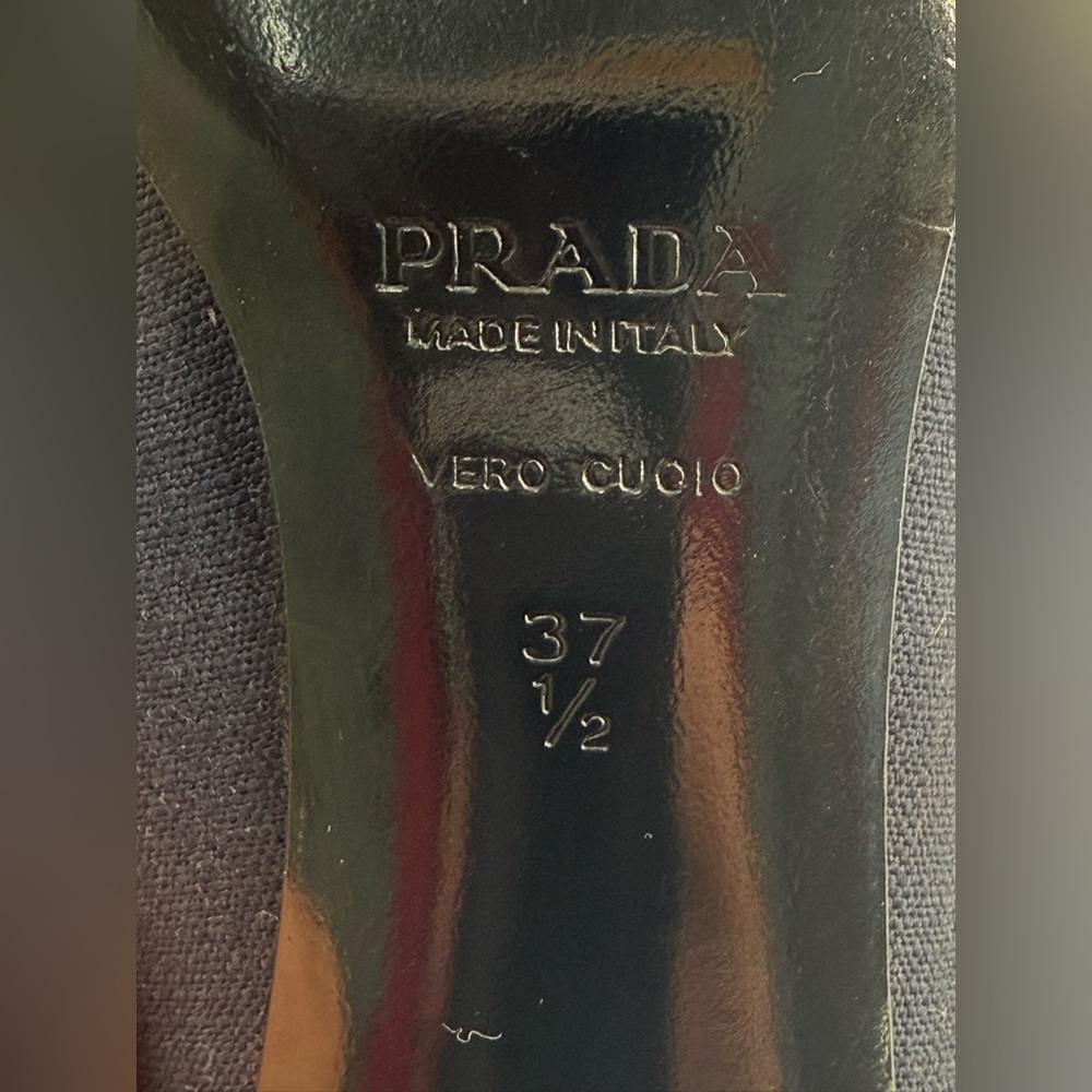 Prada Calzature Donna Linen and Leather Buckle Heels Size EU 37 1/2 - Picture 9 of 9